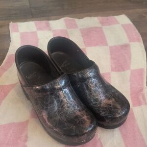 Dansko Black and Pink Swirl Dress Shoe Clogs with Sturdy Sole